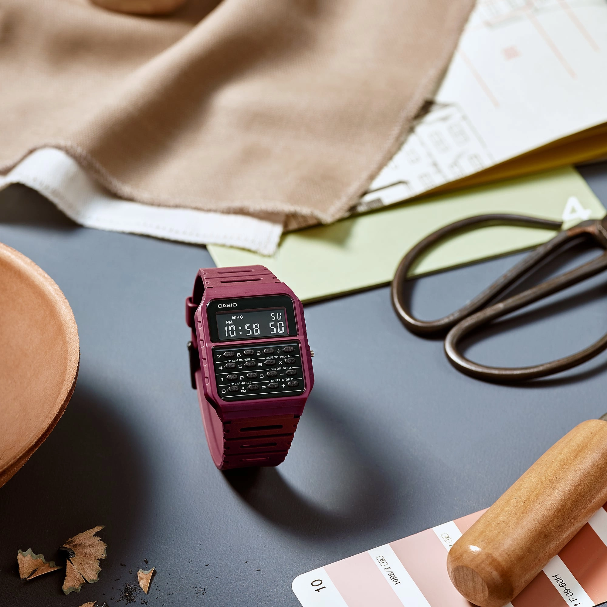    Calculator Data Bank Red Resin Band Watch CA53WF-4B