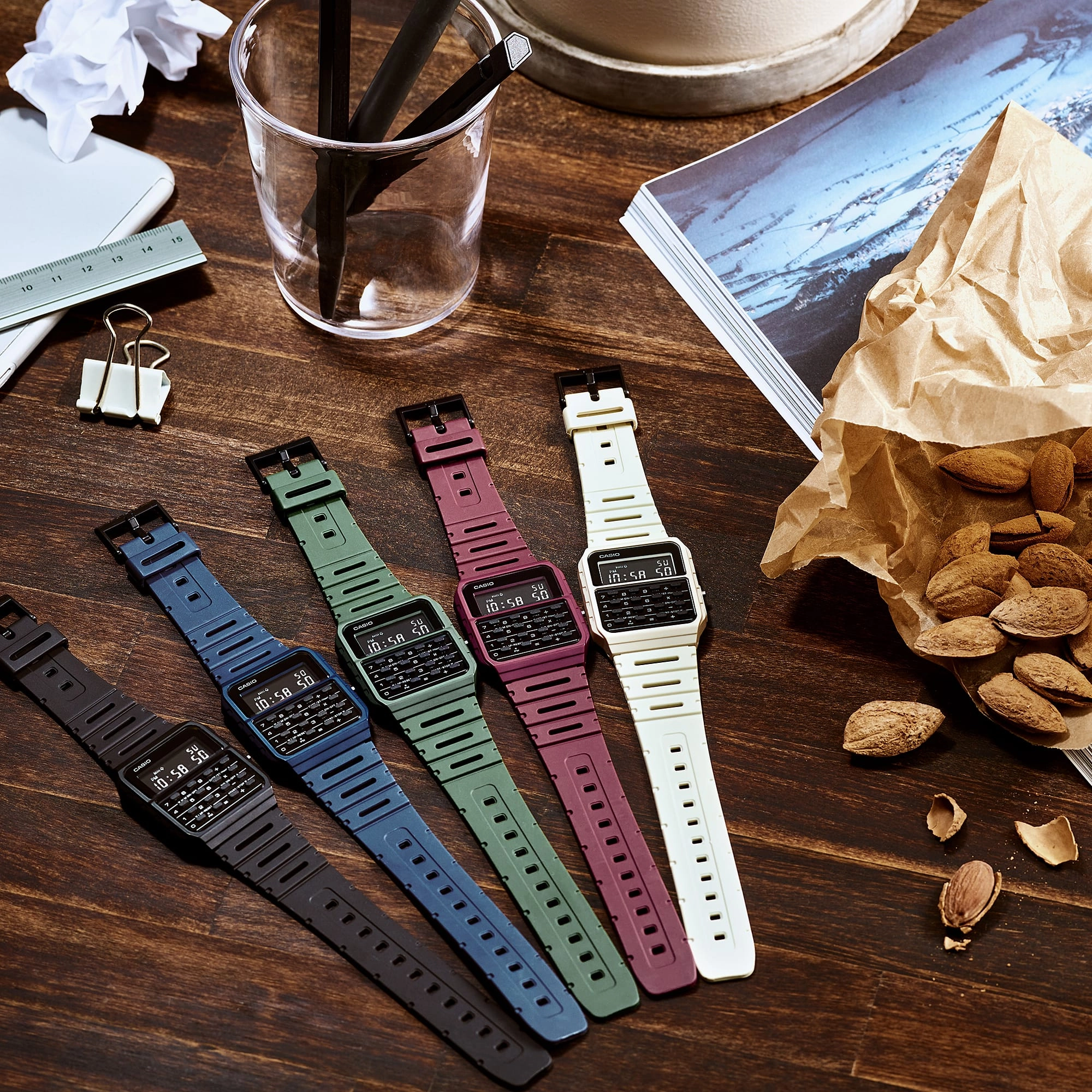    Calculator Data Bank Red Resin Band Watch CA53WF-4B