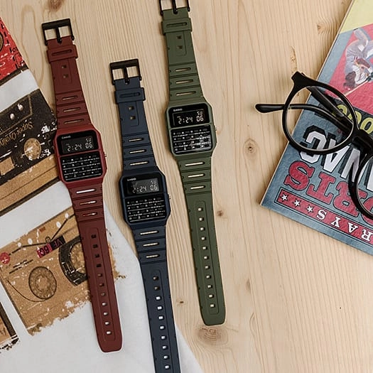    Calculator Data Bank Red Resin Band Watch CA53WF-4B