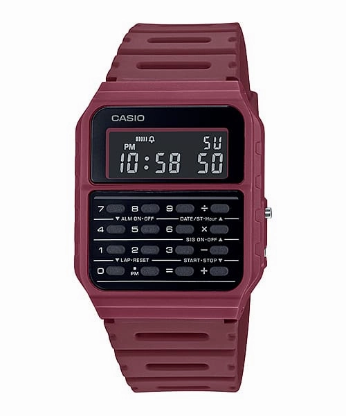    Calculator Data Bank Red Resin Band Watch CA53WF-4B 