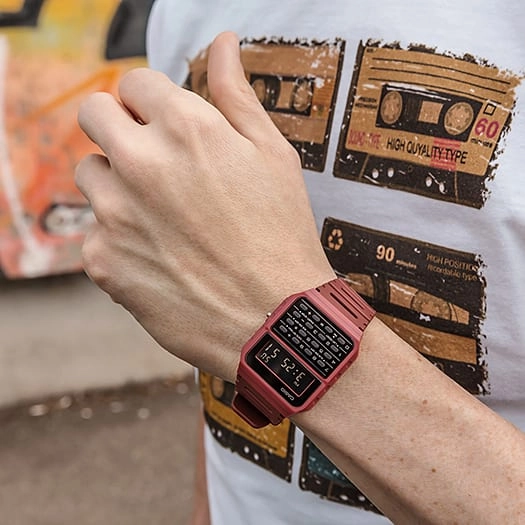    Calculator Data Bank Red Resin Band Watch CA53WF-4B
