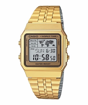    Digital Gold Stainless Steel World Time Watch A500WGA-9DF 