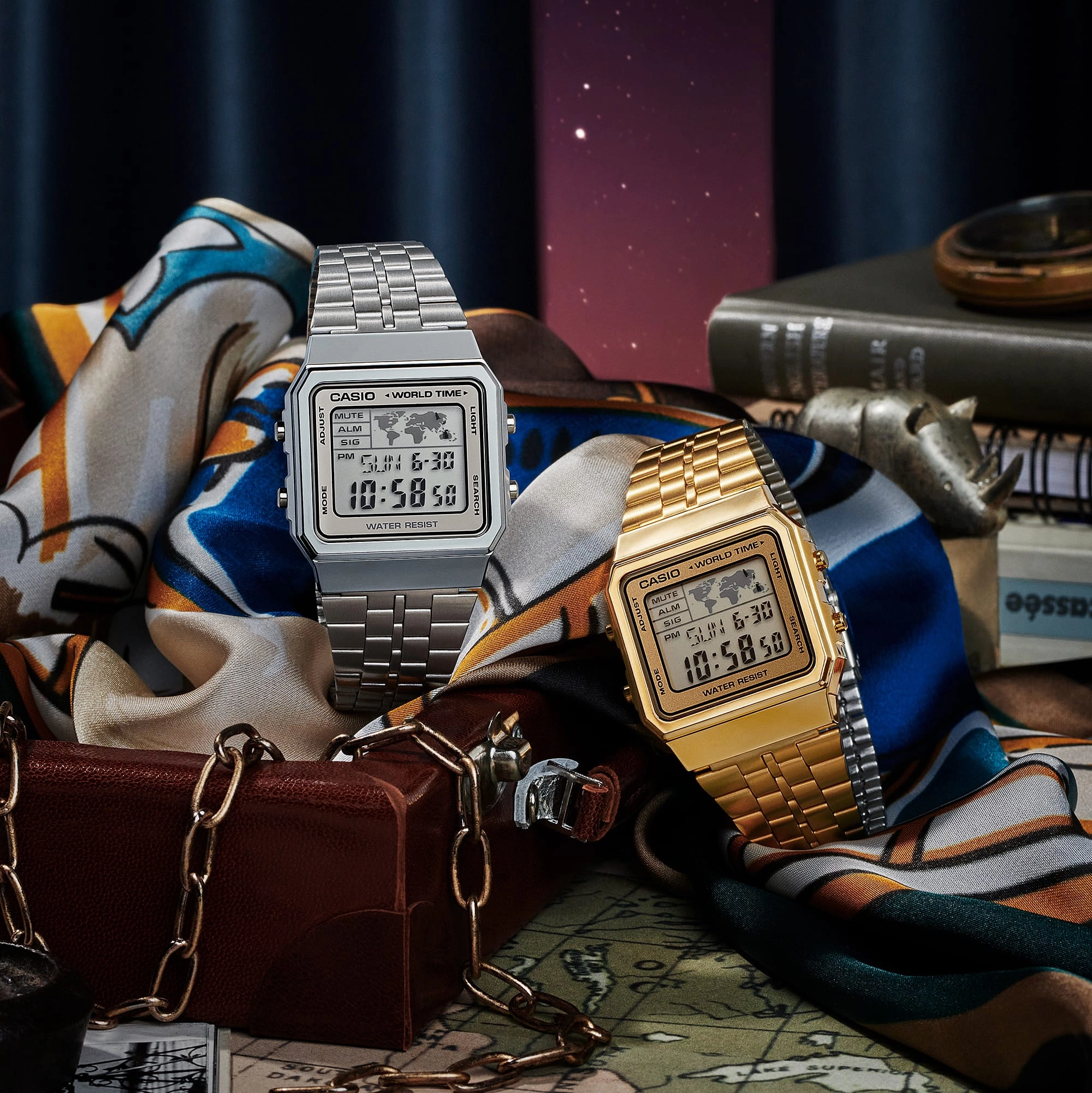    Digital Gold Stainless Steel World Time Watch A500WGA-9DF