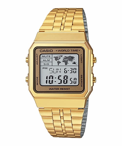    Digital Gold Stainless Steel World Time Watch A500WGA-9DF 