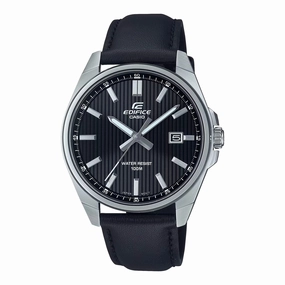    Edifice Black Leather Strap Black Dial Watch EFV150L-1A 
