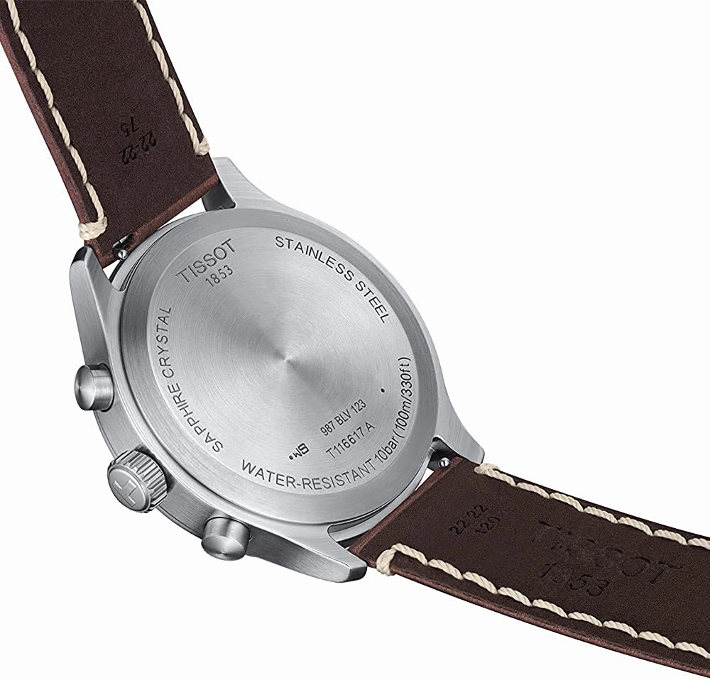    Men's Chrono XL Vintage 316L Stainless Steel case Swiss Quartz Watch with Leather Strap, Brown, 22 (Model: T1166171604200)