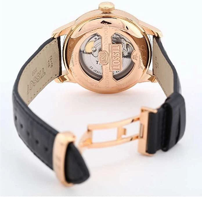    Men's Le Locle COSC Stainless Steel Swiss Automatic Watch with Leather Calfskin Strap, Black, 18 T0064083605700