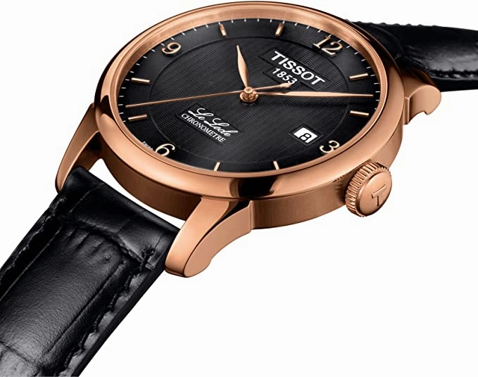    Men's Le Locle COSC Stainless Steel Swiss Automatic Watch with Leather Calfskin Strap, Black, 18 T0064083605700