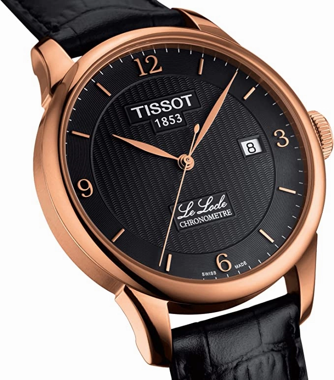    Men's Le Locle COSC Stainless Steel Swiss Automatic Watch with Leather Calfskin Strap, Black, 18 T0064083605700