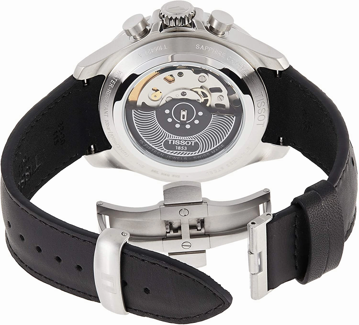    Men's V8 316L Stainless Steel case Swiss Automatic Chronograph Watch with Leather Strap, Black, 22 (Model: T1064271605100)