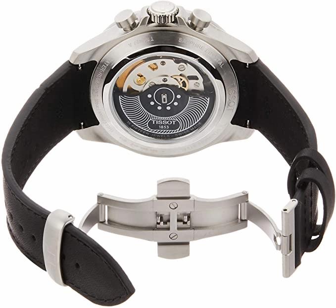    Men's V8 316L Stainless Steel case Swiss Automatic Chronograph Watch with Leather Strap, Black, 22 (Model: T1064271605100)