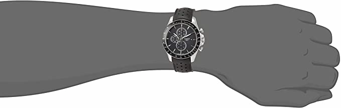    Men's V8 316L Stainless Steel case Swiss Automatic Chronograph Watch with Leather Strap, Black, 22 (Model: T1064271605100)
