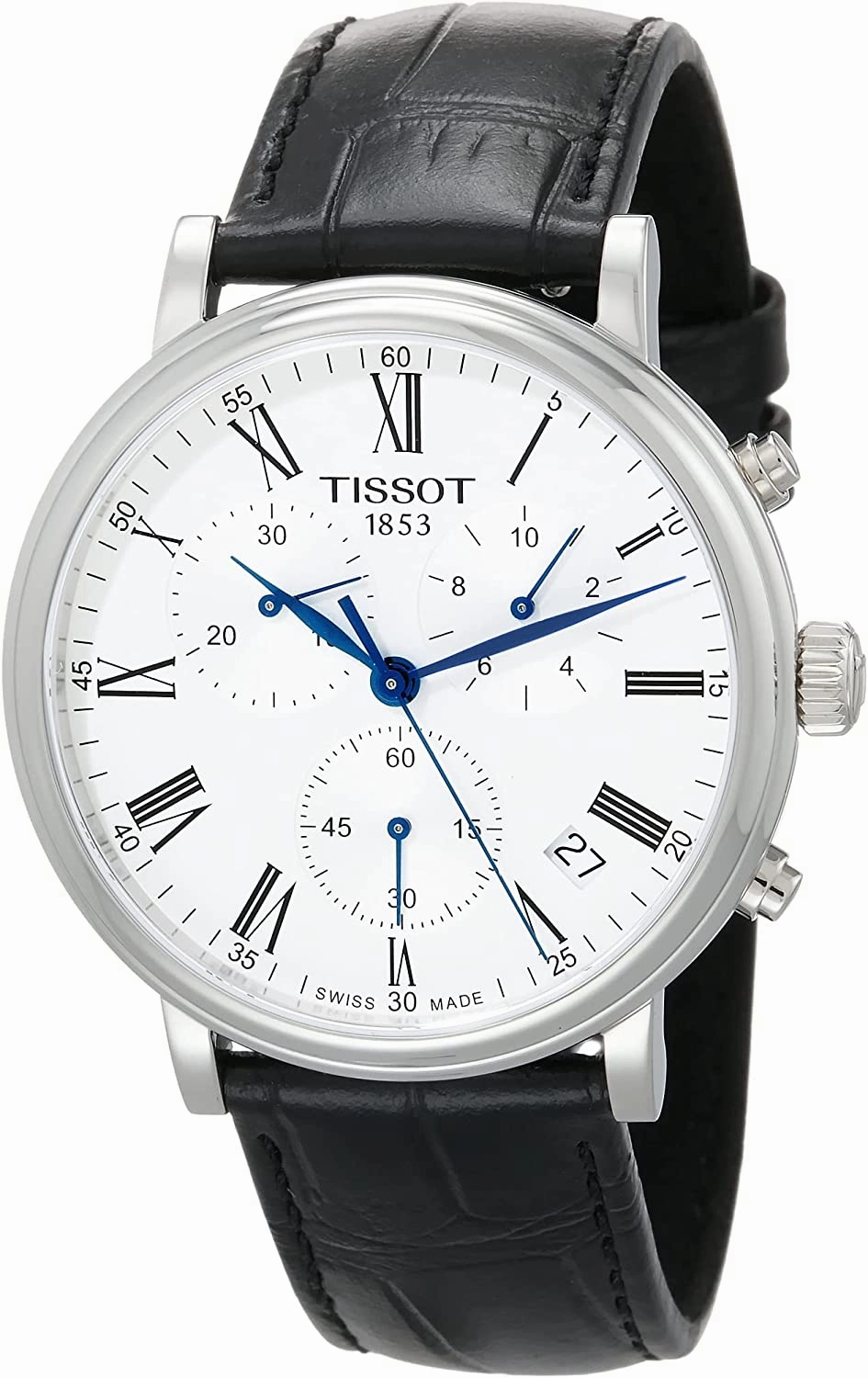    Mens    Carson Premium Chronograph 316L Stainless Steel case Swiss Quartz Watch, Black, Leather, 20 (T1224171603300)    affordable watches    limited edition watches luxury watches