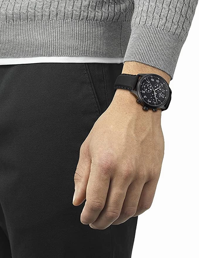    Mens    Chrono XL Vintage 316L Stainless Steel case with Black PVD Coating Swiss Quartz Watch, Black, Leather, 22 (T1166173605200)