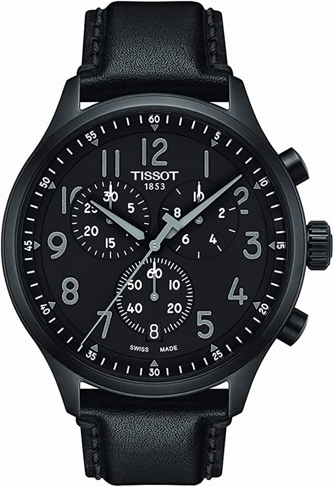    Mens    Chrono XL Vintage 316L Stainless Steel case with Black PVD Coating Swiss Quartz Watch, Black, Leather, 22 (T1166173605200)    affordable watches    limited edition watches luxury watches