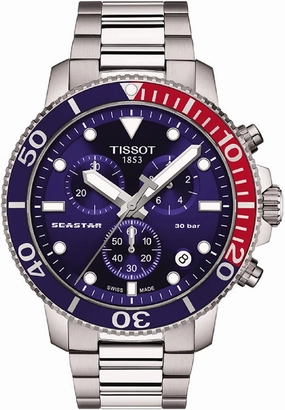    Mens    Seastar 1000 Quartz Chronograph 316L Stainless Steel case Swiss Quartz Watch, Grey, Stainless Steel, 22 (T1204171104103)    affordable watches    limited edition watches luxury watches