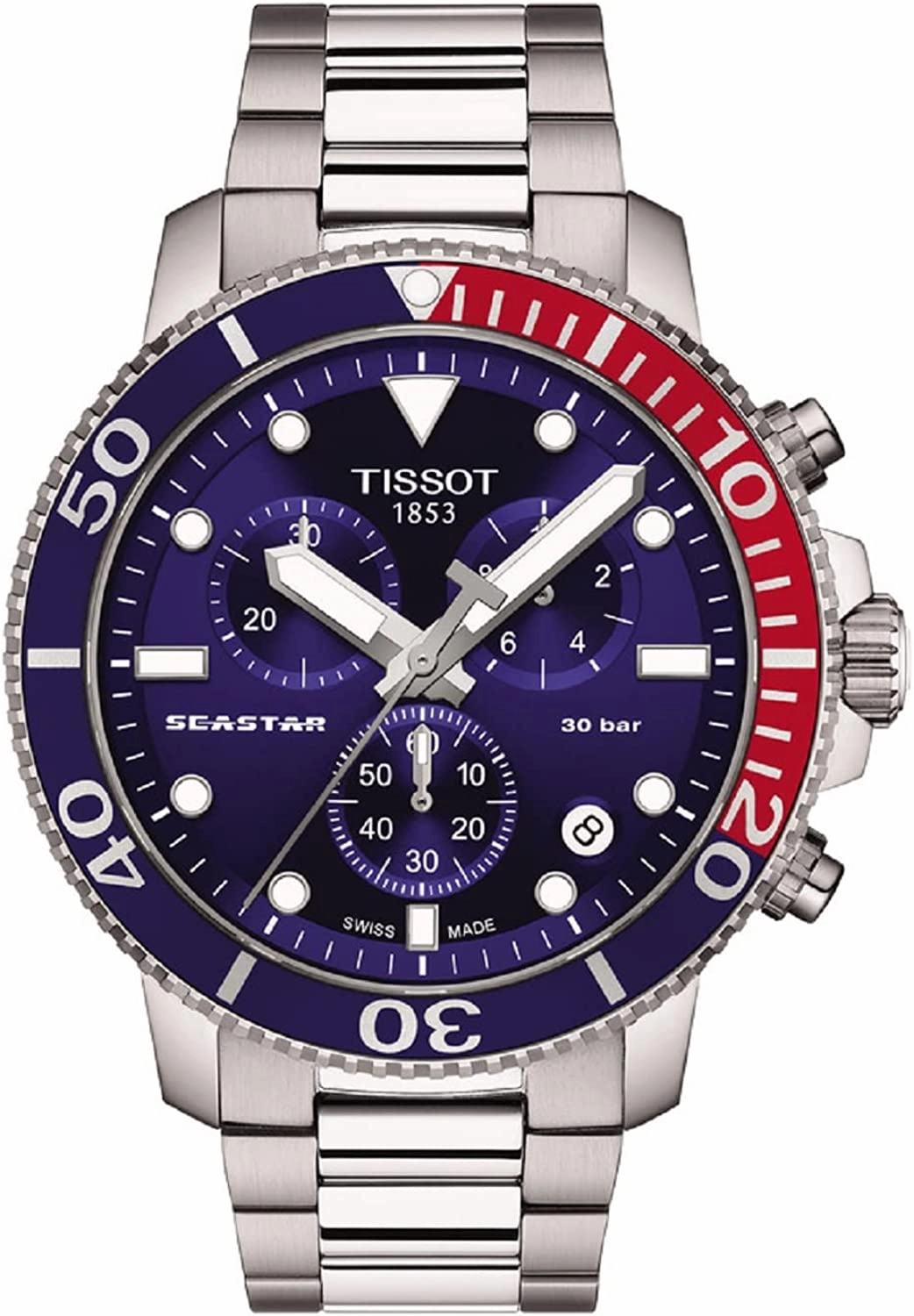    Mens    Seastar 1000 Quartz Chronograph 316L Stainless Steel case Swiss Quartz Watch, Grey, Stainless Steel, 22 (T1204171104103)    affordable watches    limited edition watches luxury watches