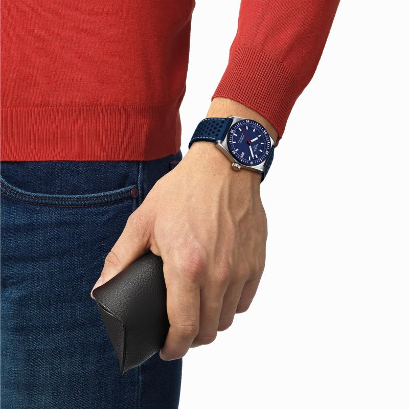    PR516 POWERMATIC 80 T1494071604100 38mm BLUE DIAL LEATHER STRAP WATCH