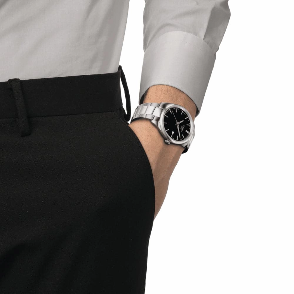    PR 100 Black Dial Silver Stainless Steel Strap Men Watch T1504101105100