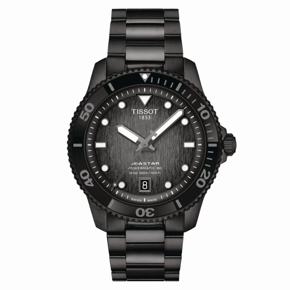    Seastar 1000 Powermatic 80 Black Stainless Steel Unisex Watch T1208073305100 timex watches for men,timex watches for women