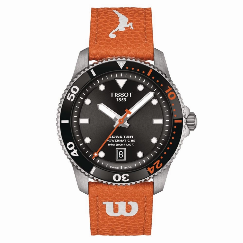    Seastar Wilson WNBA Collection Black Dial Orange Leather Strap Unisex Watch T1208071705100 timex watches for men,timex watches for women