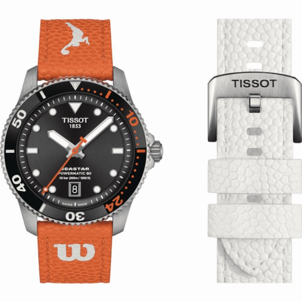    Seastar Wilson WNBA Collection Black Dial Orange Leather Strap Unisex Watch T1208071705100