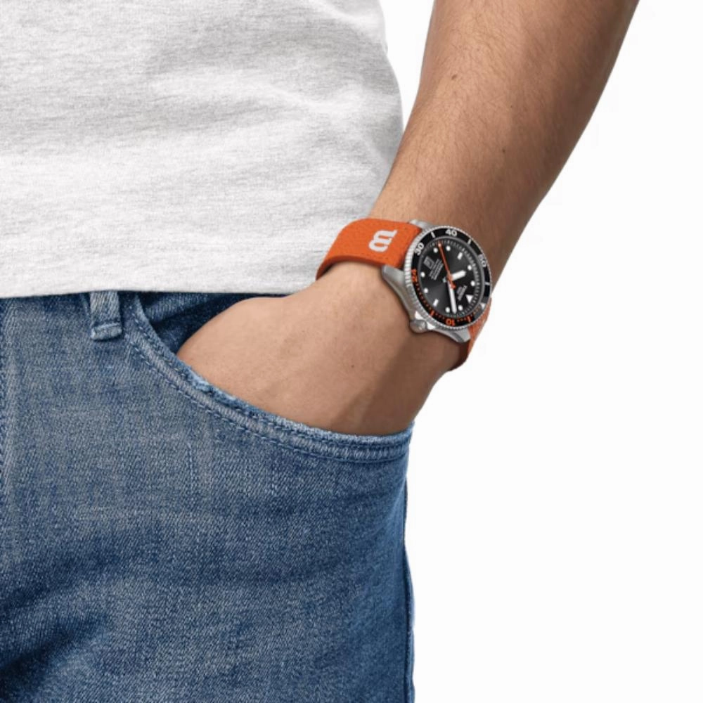    Seastar Wilson WNBA Collection Black Dial Orange Leather Strap Unisex Watch T1208071705100