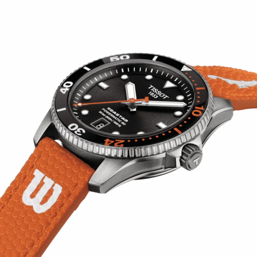    Seastar Wilson WNBA Collection Black Dial Orange Leather Strap Unisex Watch T1208071705100