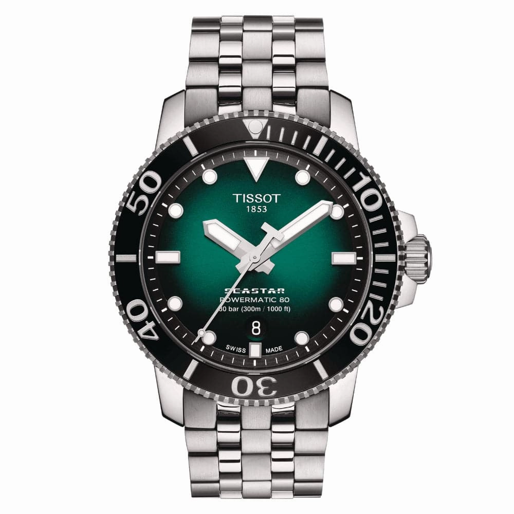    T1204071109101 SEASTAR GREEN DIAL STAINLESS STEEL MEN'S WATCH timex watches for men,timex watches for women