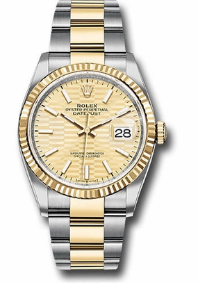   x   x Steel and Yellow Gold   sor Datejust 36 Watch - Fluted Bezel - Golden Fluted Motif Index Dial - Oyster Bracelet - 126233 gfmio Datejust watch for sale   x Datejust watch