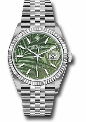   x   x White   sor Datejust 36 Watch - Fluted Bezel - Olive Green Palm Motif Dial - Jubilee Bracelet - 2021 Release - 126234 ogpmij Datejust watch for sale   x Datejust watch