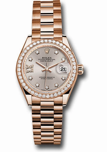   x Everose Gold Lady-Datejust 28 Watch - 44 Diamond Bezel - Silver Sundust Diamond Star Dial - President Bracelet - 279135RBR s9dix8dp Datejust watch for sale   x Datejust watch
