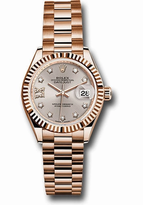   x Everose Gold Lady-Datejust 28 Watch - Fluted Bezel - Silver Sundust Diamond Star Dial - President Bracelet - 279175 s9dix8dp Datejust watch for sale   x Datejust watch
