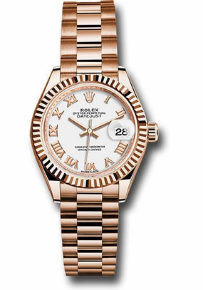   x Everose Gold Lady-Datejust 28 Watch - Fluted Bezel - White Roman Dial - President Bracelet - 279175 wrp Datejust watch for sale   x Datejust watch