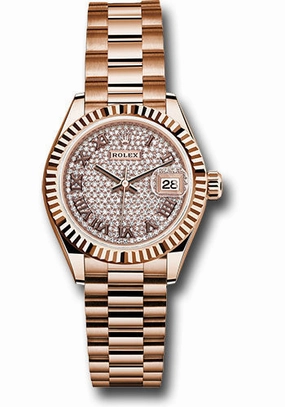   x Everose Gold Lady-Datejust Watch - Fluted Bezel - Diamond-Paved Diamond Roman Dial - President Bracelet - 279175 dprp Datejust watch for sale   x Datejust watch