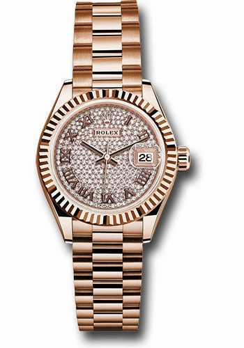   x Everose Gold Lady-Datejust Watch - Fluted Bezel - Diamond-Paved Diamond Roman Dial - President Bracelet - 279175 dprp Datejust watch for sale   x Datejust watch