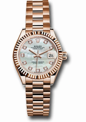   x Everose Gold Lady-Datejust Watch - Fluted Bezel - White Mother-Of-Pearl Diamond Dial - President Bracelet - 279175 mdp Datejust watch for sale   x Datejust watch
