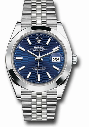   x Oystersteel Datejust 41 Watch - Smooth Bezel - Bright Blue Fluted Motif Index Dial - Jubilee Bracelet - 126300 blflmij Datejust watch for sale   x Datejust watch