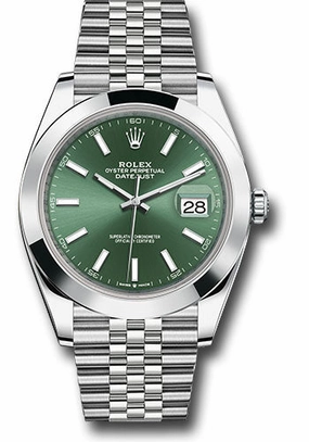   x Oystersteel Datejust 41 Watch - Smooth Bezel - Mint Green Index Dial - Jubilee Bracelet - 126300 mgij Datejust watch for sale   x Datejust watch