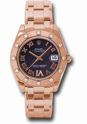   x Pink Gold Datejust Pearlmaster 34 Watch - 12 Diamond Bezel - Purple Diamond Roman Vi  Roman Dial - 81315 pdr Datejust watch for sale   x Datejust watch