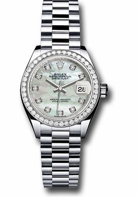   x Platinum Lady-Datejust 28 Watch - 44 Diamond Bezel - Mother-of-Pearl Diamond Dial - President Bracelet - 279136RBR mdp Datejust watch for sale   x Datejust watch
