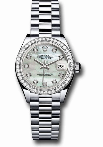   x Platinum Lady-Datejust 28 Watch - 44 Diamond Bezel - Mother-of-Pearl Diamond Dial - President Bracelet - 279136RBR mdp Datejust watch for sale   x Datejust watch
