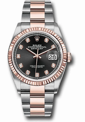   x Steel and Everose   sor Datejust 36 Watch - Fluted Bezel - Black Diamond Dial - Oyster Bracelet - 126231 bkdo Datejust watch for sale   x Datejust watch