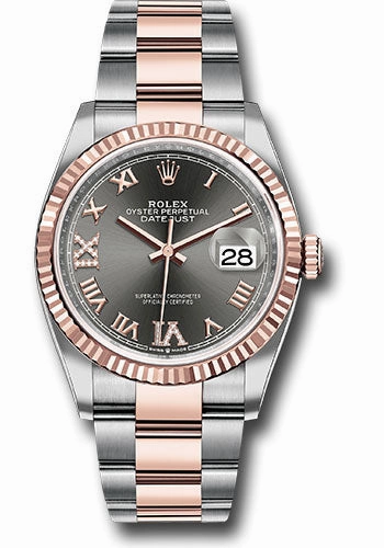   x Steel and Everose   sor Datejust 36 Watch - Fluted Bezel - Dark Rhodium Roman Dial - Oyster Bracelet - 126231 dkrdr69o Datejust watch for sale   x Datejust watch