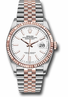   x Steel and Everose   sor Datejust 36 Watch - Fluted Bezel - White Index Dial - Jubilee Bracelet - 126231 wij Datejust watch for sale   x Datejust watch