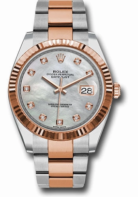   x Steel and Everose   sor Datejust 41 Watch - Fluted Bezel - Mother-Of-Pearl Diamond Dial - Oyster Bracelet - 126331 mdo Datejust watch for sale   x Datejust watch