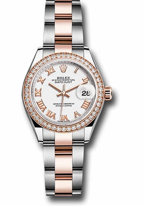   x Steel and Everose Gold   sor Lady-Datejust 28 Watch - Diamond Bezel - White Roman Dial - Oyster Bracelet - 279381RBR wro Datejust watch for sale   x Datejust watch