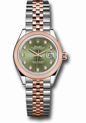   x Steel and Everose Gold   sor Lady-Datejust 28 Watch - Domed Bezel - Olive Green Diamond Dial - Jubilee Bracelet - 279161 ogdj Datejust watch for sale   x Datejust watch