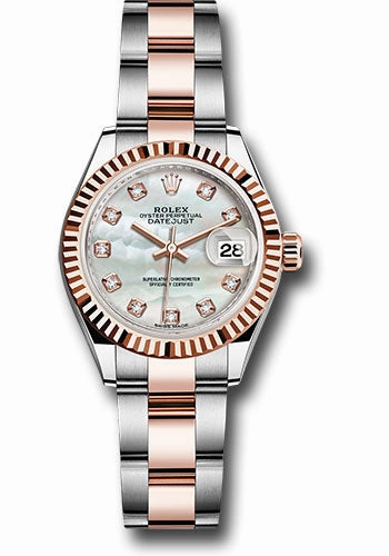   x Steel and Everose Gold   sor Lady-Datejust 28 Watch - Fluted Bezel - White Mother-Of-Pearl Diamond Dial - Oyster Bracelet - 279171 mdo Datejust watch for sale   x Datejust watch