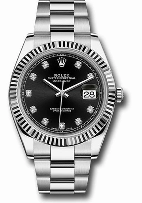   x Steel and White Gold   sor Datejust 41 Watch - Fluted Bezel - Black Diamond Dial - Oyster Bracelet - 126334 bkdo Datejust watch for sale   x Datejust watch